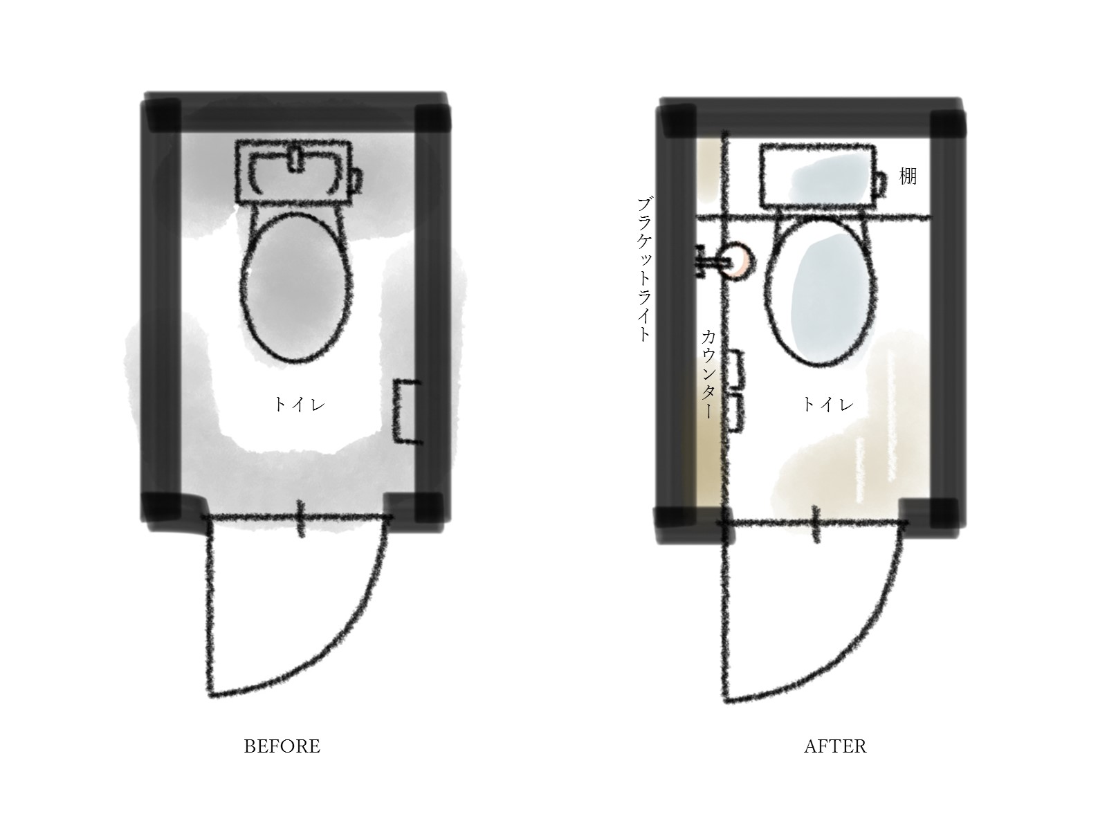 名古屋市のマンションのトイレリノベーションのビフォーアフター図面