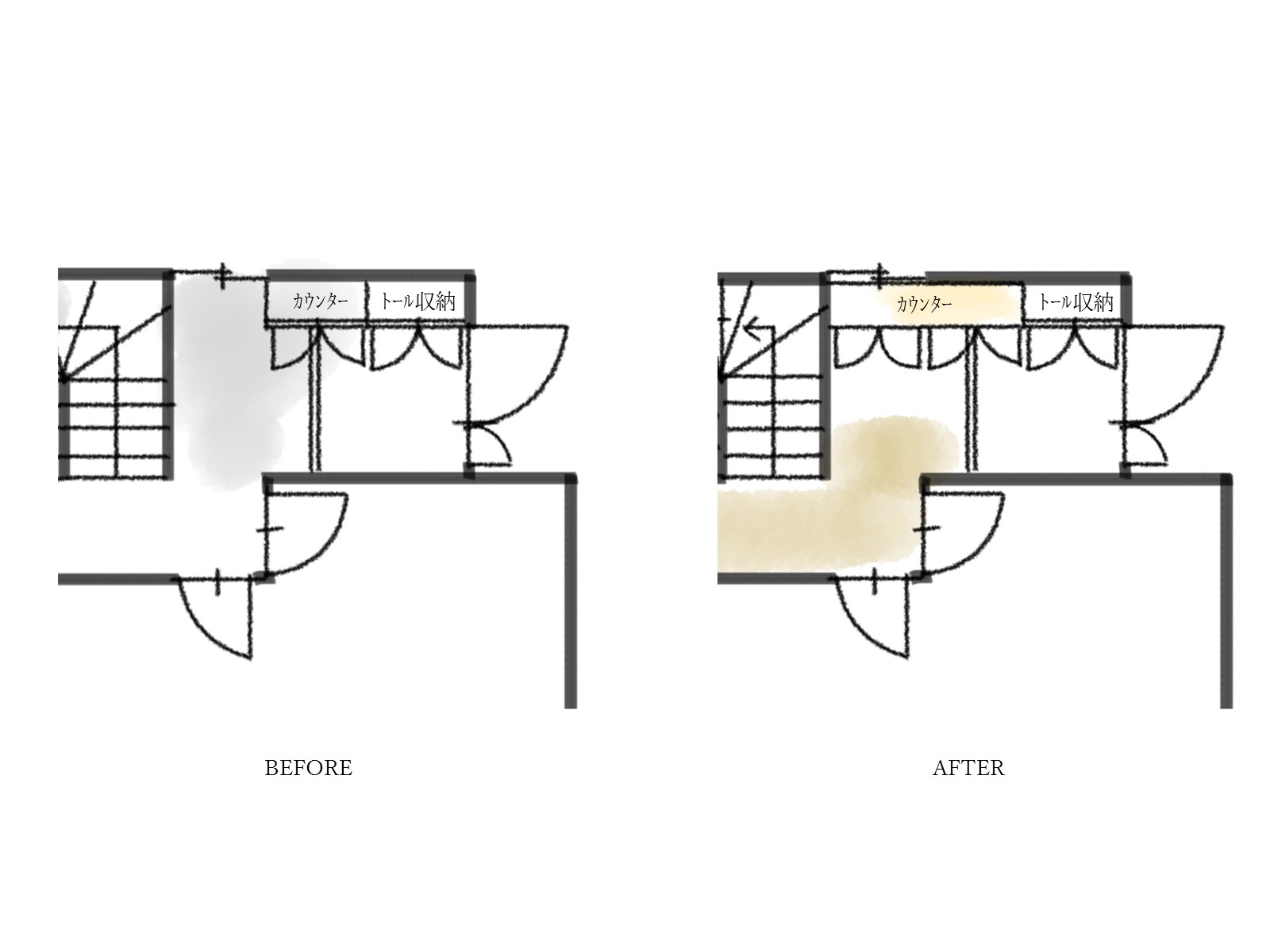 ひとめぼれ天板で、飾って楽しむ玄関に。既存収納にぴったり収めた造作カウンター
