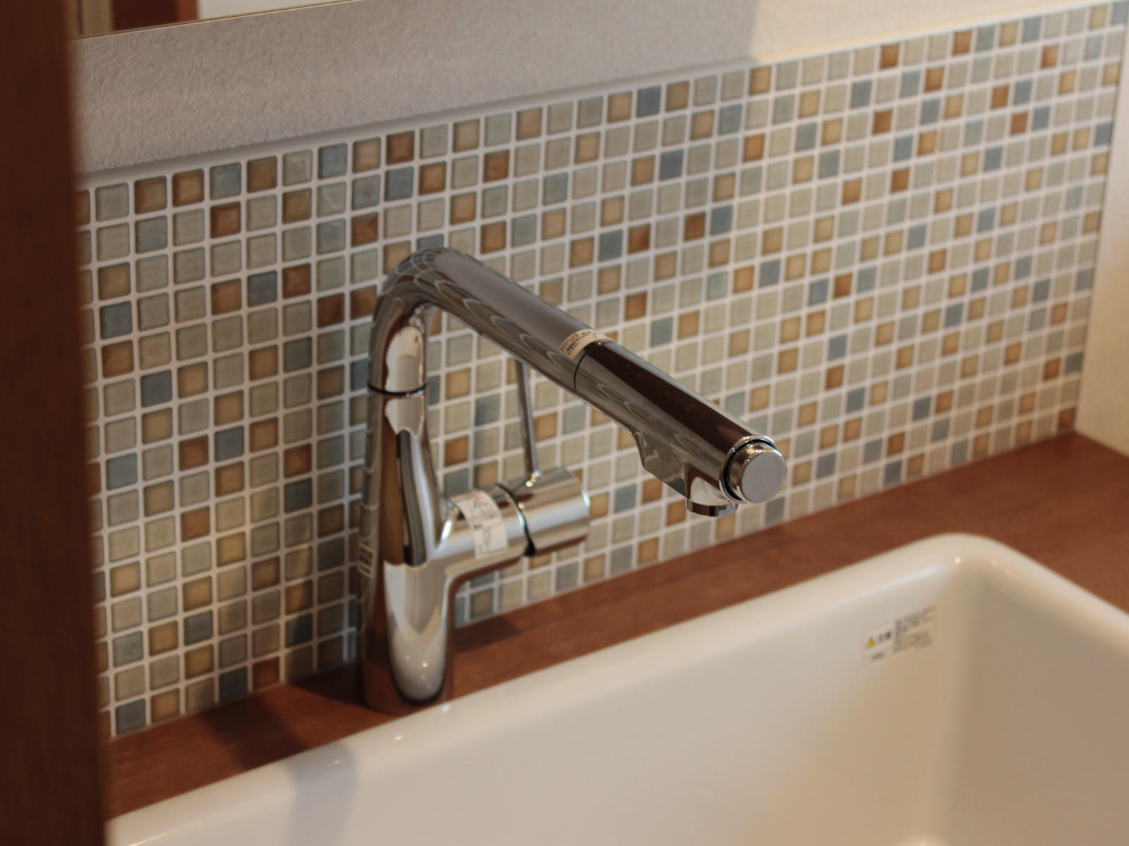 北名古屋市の洗面台リフォーム事例。KVKホース引き出し式混合水栓KM6101ECを採用。シャワーとしても使え、愛犬のケアにも便利な設計。